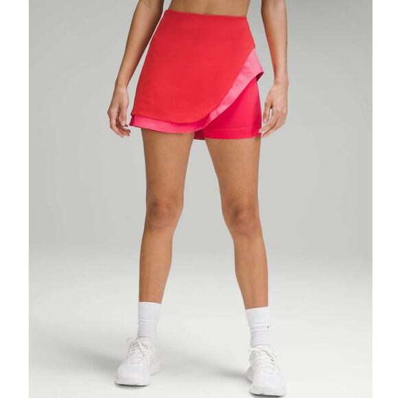 Lululemon Asymmetrical Layered High-Rise Tennis Skirt Red Pink Golf Pickleball - Picture 3 of 8